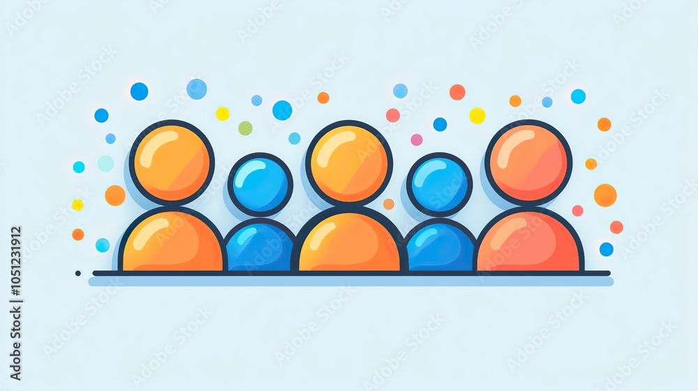 Poster simple line icon featuring people working together, emphasizing teamwork, in pastel colors on white 