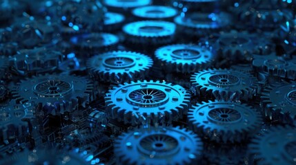 Abstract Machine Gears,  Intricate Machinery,  Blue Metallic