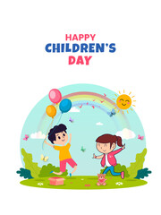 Happy children's day creative concept. 3d vector illustration for social media.