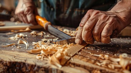 Traditional woodworking is carving a piece of wood with a chisel.