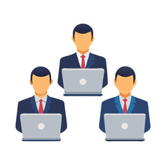 Three businessmen in suits, each working on laptops, against on a transparent background. The figures have a modern, professional appearance, representing corporate or office settings