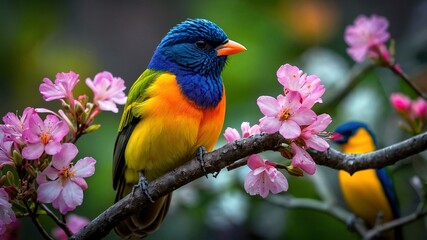Fototapeta premium A Symphony of Color: Bird and Bloom