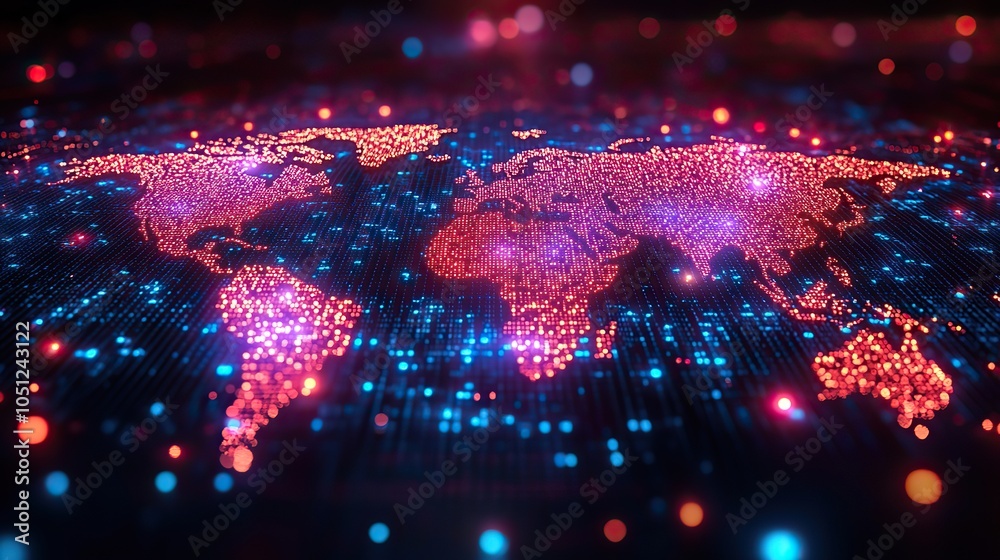 Poster technological world map presented in sleek digital format, symbolizing global connections.image