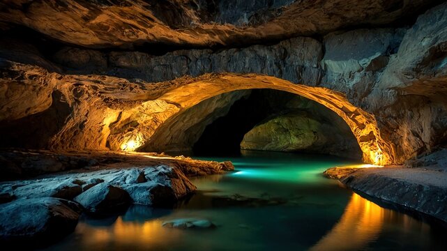 Bolii Cave Bridge - Long Exposure Photography, Romania,  Hunedoara,  Pestera Bolii,  Underground