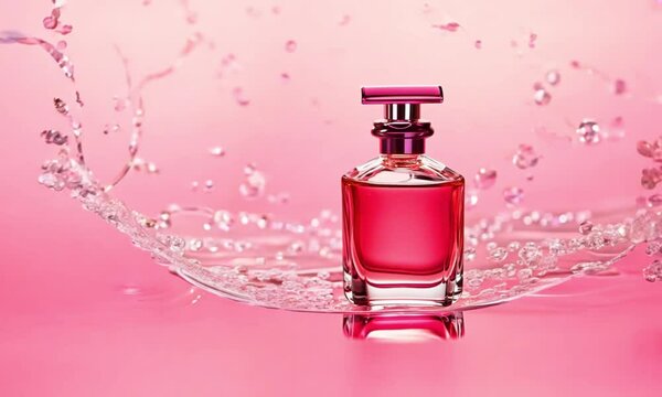 perfume bottle and pink rose