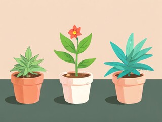 Three Potted Plants