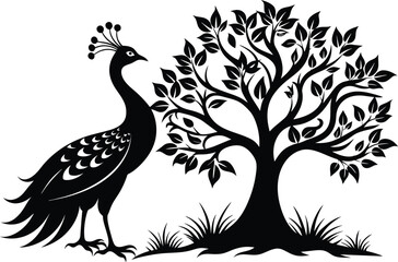 Fototapeta premium A black and white drawing of a bird on a tree vector nice 
