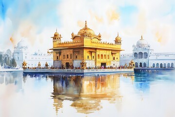 Pastel crayons sketch of Sri Harmandir Sahib, The Golden Temple in Punjab India.