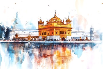 Pastel crayons sketch of Sri Harmandir Sahib, The Golden Temple in Punjab India.