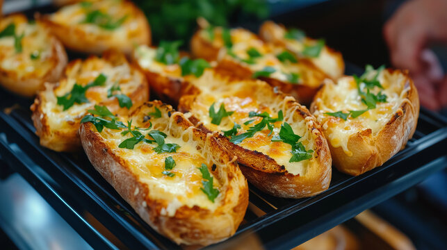 Homemade Garlic Bread with Melted Cheese and Fresh Herbs