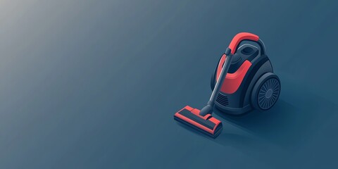 Fototapeta premium Glowing vacuum cleaner, clean isometric room setting, flat design illustration