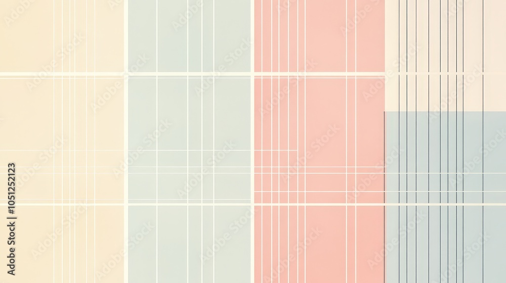 Poster a minimalist background composed of simple lines creating a grid pattern in soft pastel colors.