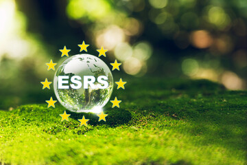 European Sustainability Reporting Standards (ESRS) Concept. The European Union and financial reporting standards regarding sustainability disclosures.