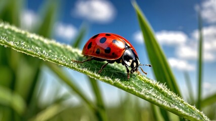 Obraz premium Lady Bug Aerial View - Pixel Art, Tiny Insect, Red and Black, Nature, Illustration