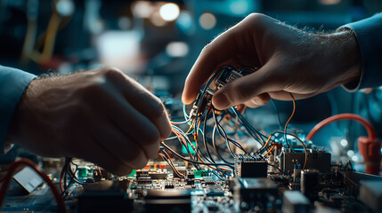 Two people are working on a circuit board 1