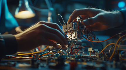Two people are working on a circuit board 2