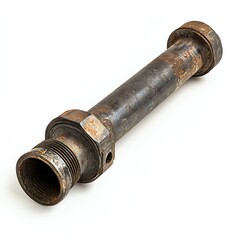 Old metal pipe, rusty surface, white isolated background