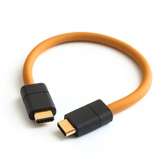 HDMI cable with orange rubber coating, isolated on a white background.