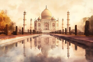 Obraz premium Taj Mahal Agra Watercolor Painting Artwork
