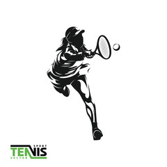 Vector image of a black and white illustration of a female tennis player