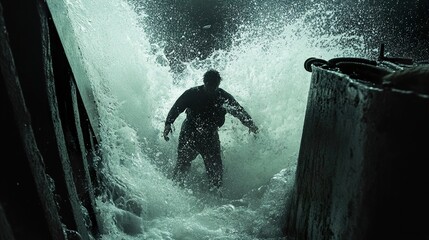 Obraz premium Silhouette of a Man in a Powerful Wave