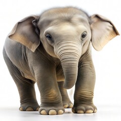 Happy Asian baby elephant on white background