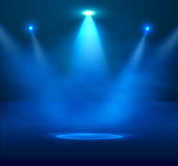 A vector illustration of smoke spotlights illuminating the center of the stage.