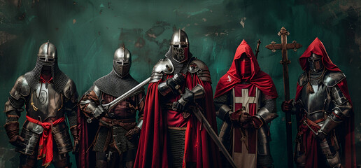 Naklejka premium Five medieval knights, Generative AI