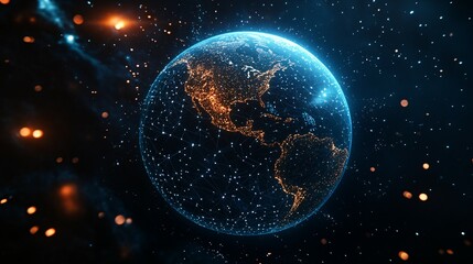 Obraz premium Earth's Network - A Digital Globe in the Cosmos