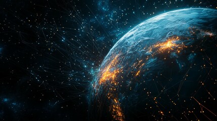 Obraz premium Global Network Connection: Earth's Digital Tapestry
