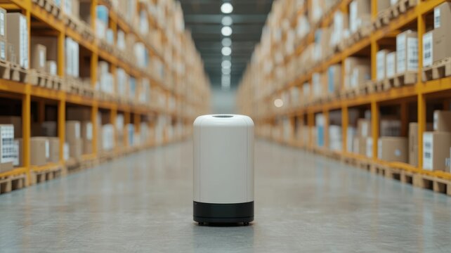 Advanced scanner in a logistics center, scanning product barcodes for data collection, AI-driven inventory system