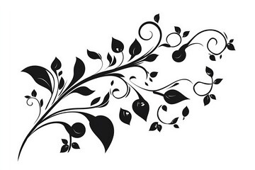 Decoration leaves, flowers and swirls. Floral design element. Ornamental pattern.