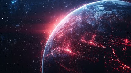 Obraz premium Digital Earth: A Network of Glowing Lights