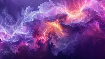 Fototapeta premium Swirling purple and pink nebula with scattered white stars. AI generative.