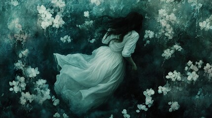 Obraz premium Dreamy Underwater Portrait of a Woman in a White Dress