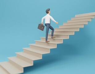 3D businessman ascends the stairs to success