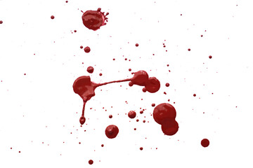 Blood splatters on white background. Red blots of watercolor Realistic bloody splatters for Halloween Drop of blood