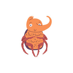 Vector illustration with a cute cartoon character-a rhinoceros beetle with a big horn