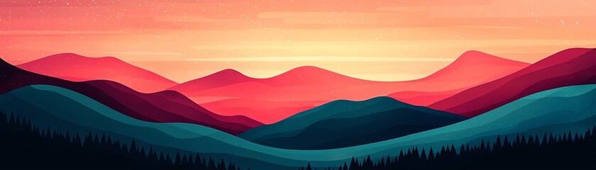 A vibrant sunset over layered mountains, showcasing rich colors and serene landscapes perfect for nature-themed projects.