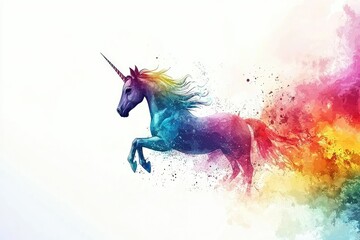 Fototapeta premium A vibrant unicorn in motion, surrounded by a colorful splash of paint.