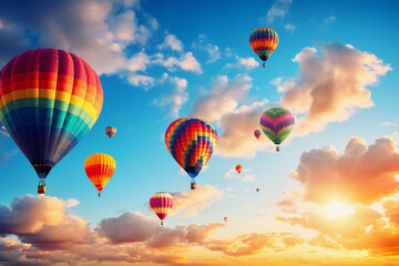 Vibrant Scene of a Colorful Hot Air Balloon Parade Filling the Sky, Creating a Cheerful Festive Atmosphere – Generative AI