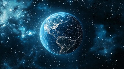 Obraz premium Earth Connected by Digital Network in Cosmic Space