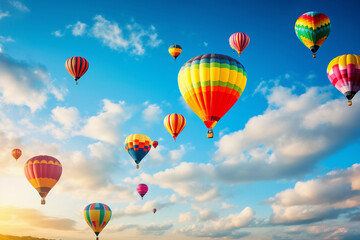 Vibrant Scene of a Colorful Hot Air Balloon Parade Filling the Sky, Creating a Cheerful Festive Atmosphere – Generative AI