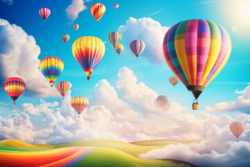 Vibrant Scene of a Colorful Hot Air Balloon Parade Filling the Sky, Creating a Cheerful Festive Atmosphere – Generative AI