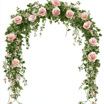 Pink rose arch with greenery,