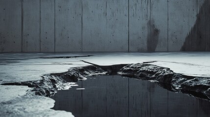 Hypercracked concrete podium with water seeping through