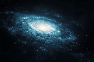 Obraz premium Stunning view of a spiral galaxy with brilliant blue hues and twinkling stars against a dark cosmic backdrop.