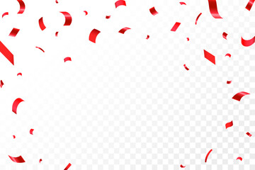 Luxury confetti flying for celebration party banner, Falling shiny red color confetti isolated on transparent background. Birthday, Holiday, New Year, Carnival festivity, confetti,