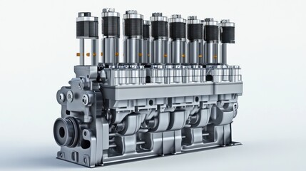 Engine Simulation - 3D simulation of an engine in motion with virtual pistons and rotating components, representing engineering and technology fusion.