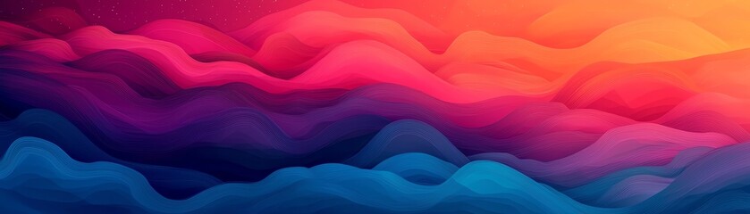 Obraz premium A vibrant gradient background featuring smooth waves in shades of pink, purple, and blue, perfect for abstract design projects.
